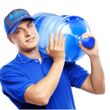 Medewerker van H2O Drinks & Food levert een grote waterfles voor een waterkoeler.